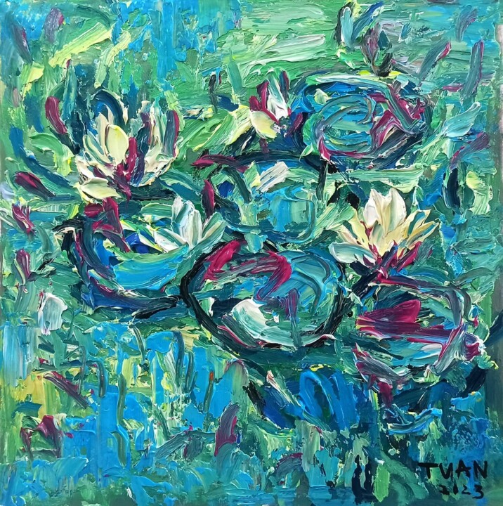 Painting titled "Monet's garden 1" by Anh  Tuan Le, Original Artwork, Acrylic