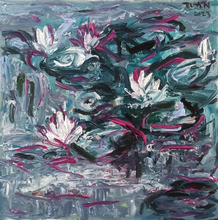 Painting titled "Monet's garden 2" by Anh  Tuan Le, Original Artwork, Acrylic