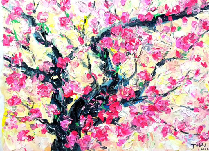 Painting titled "Cherry blossoms 4" by Anh  Tuan Le, Original Artwork, Acrylic