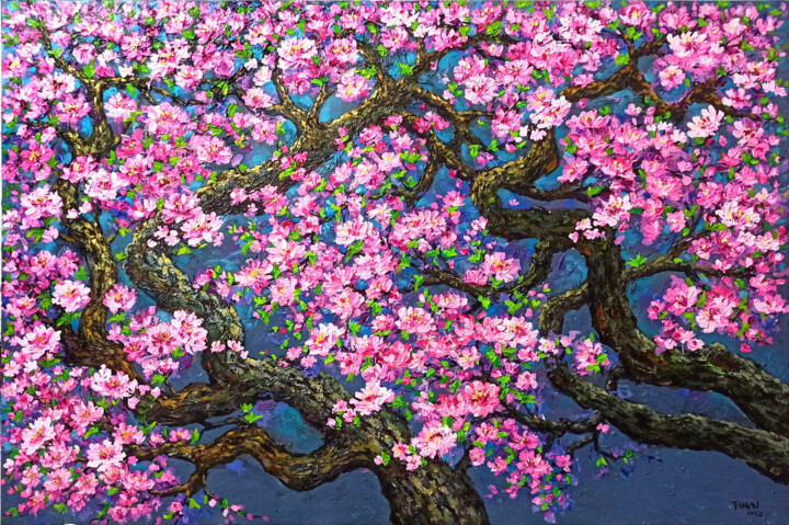 Peach blossom in Spring ( 90 x 120 cm) by Le Anh Tuan Le Anh (2021) :  Painting Acrylic on Canvas - SINGULART