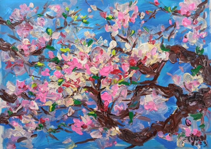 Painting titled "Peach blossom 9" by Anh  Tuan Le, Original Artwork, Acrylic