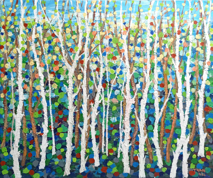 Painting titled "SPRING FOREST" by Anh  Tuan Le, Original Artwork, Acrylic