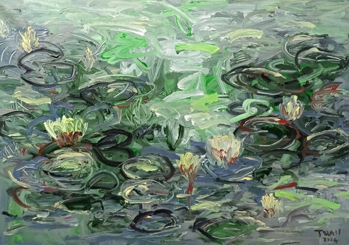 Painting titled "Water lily Flower o…" by Anh  Tuan Le, Original Artwork, Acrylic