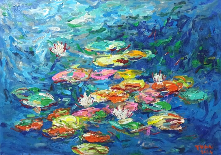 Pintura intitulada "Colorful water lily…" por Anh  Tuan Le, Obras de arte originais, Acrílico