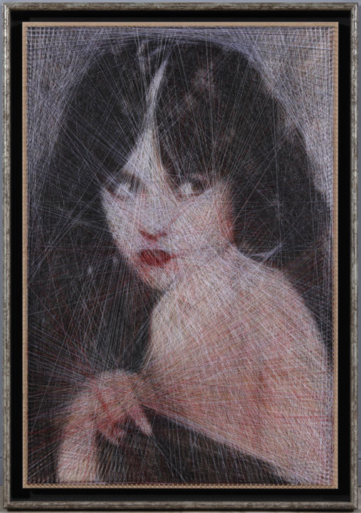 Art textile intitulée "Marie Prevost" par Ani & Andrew Abakumovs, Œuvre d'art originale, Fil Monté sur Panneau de bois