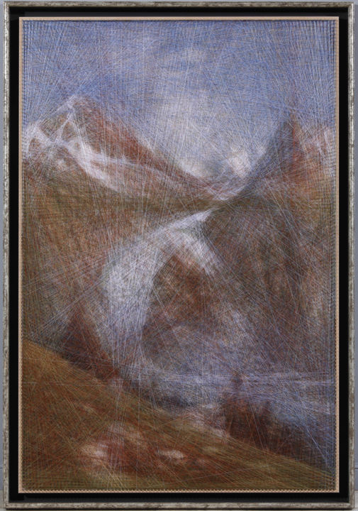 Sztuka tkaniny zatytułowany „Swisse Mountains (A…” autorstwa Ani & Andrew Abakumovs, Oryginalna praca, String Art