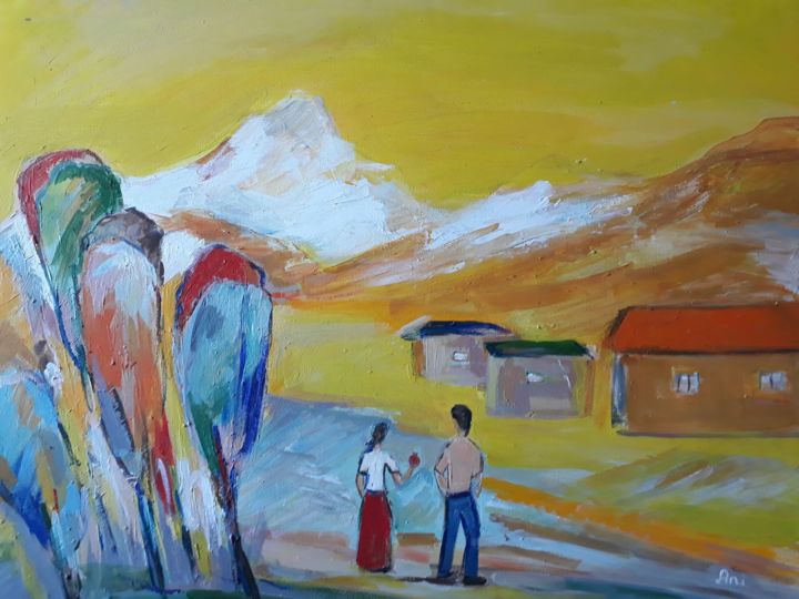 Painting titled ""Date in the mounta…" by Ani Airapetian, Original Artwork, Acrylic