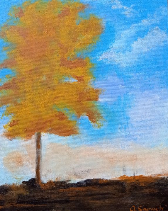 Ζωγραφική με τίτλο ""Peaceful autumn"" από Ani Samveli, Αυθεντικά έργα τέχνης, Ακρυλικό Τοποθετήθηκε στο Χαρτόνι