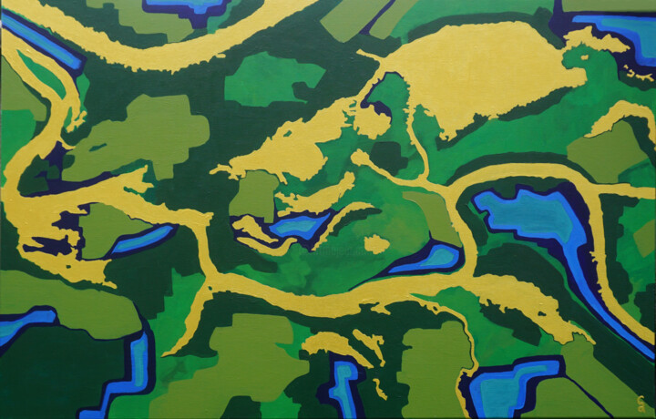 Painting titled "Trap_Map 2 ujście W…" by Ania Cho, Original Artwork, Acrylic Mounted on Wood Stretcher frame