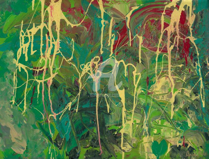 Malerei mit dem Titel "Green Envy Act of C…" von Ania M Milo, Original-Kunstwerk, Acryl