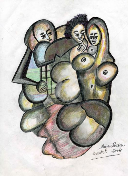 Zeichnungen mit dem Titel "Les amantes du patr…" von Armand Pascal Aniambossou, Original-Kunstwerk