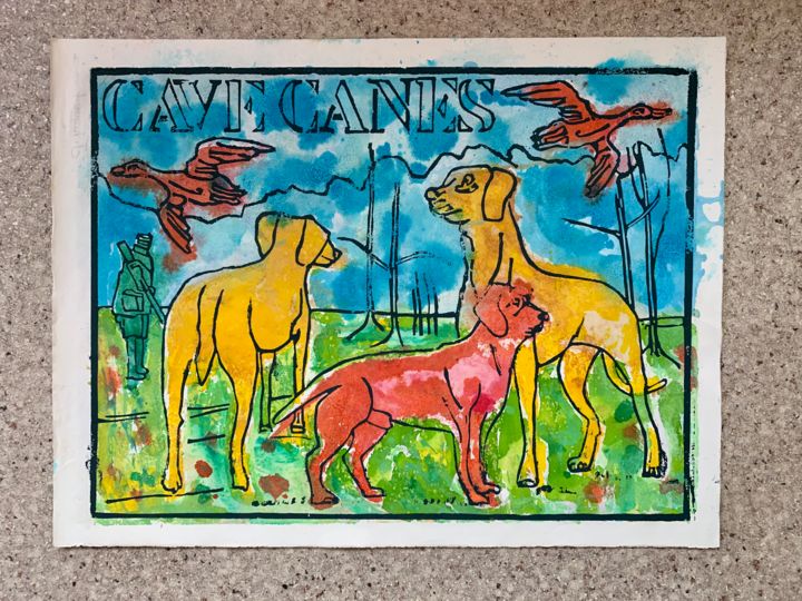 Gravures & estampes intitulée "The Vegetarian dog.…" par Bert Kooij, Œuvre d'art originale, Linogravures