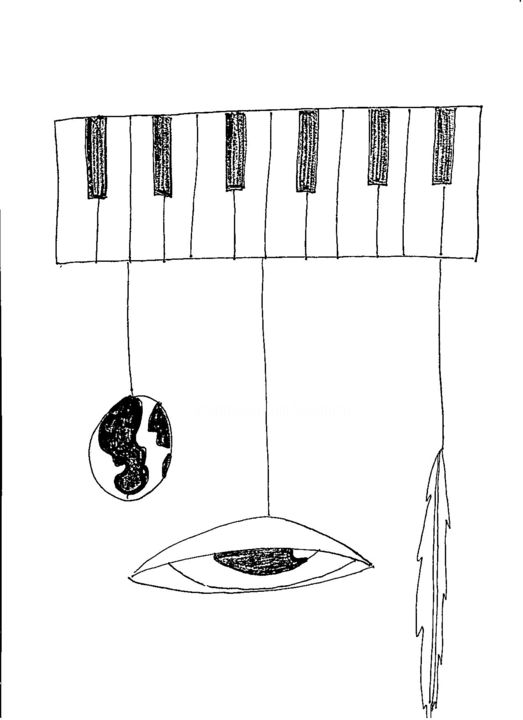 Σχέδιο με τίτλο "L'ange musical" από Anik Fortin, Αυθεντικά έργα τέχνης, Μαρκαδόρος