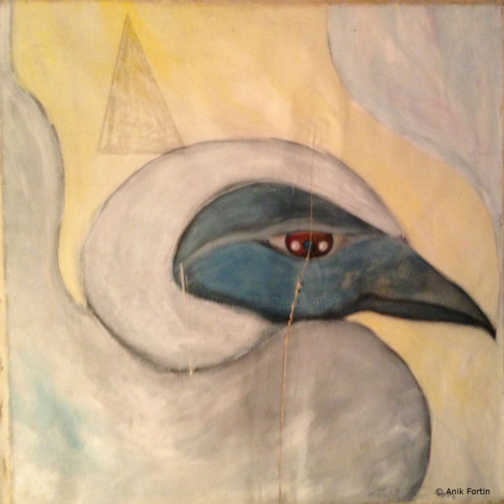 Painting titled "Pigeon a tête bleu" by Anik Fortin, Original Artwork, Acrylic