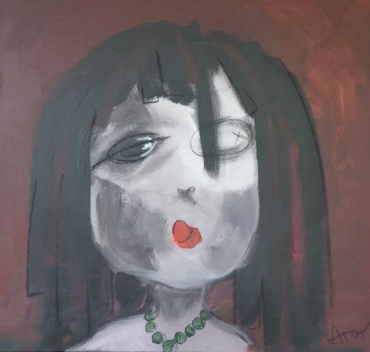 Peinture intitulée "Le collier vert" par Amo, Œuvre d'art originale, Acrylique