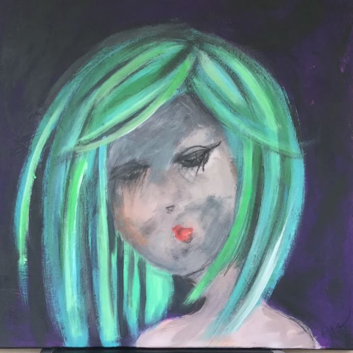 Painting titled "Femme aux cheveux v…" by Amo, Original Artwork, Acrylic