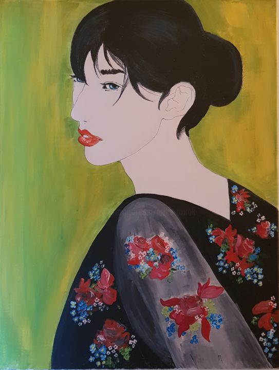 Painting titled "Contemplative" by Aniko Murok, Original Artwork, Acrylic