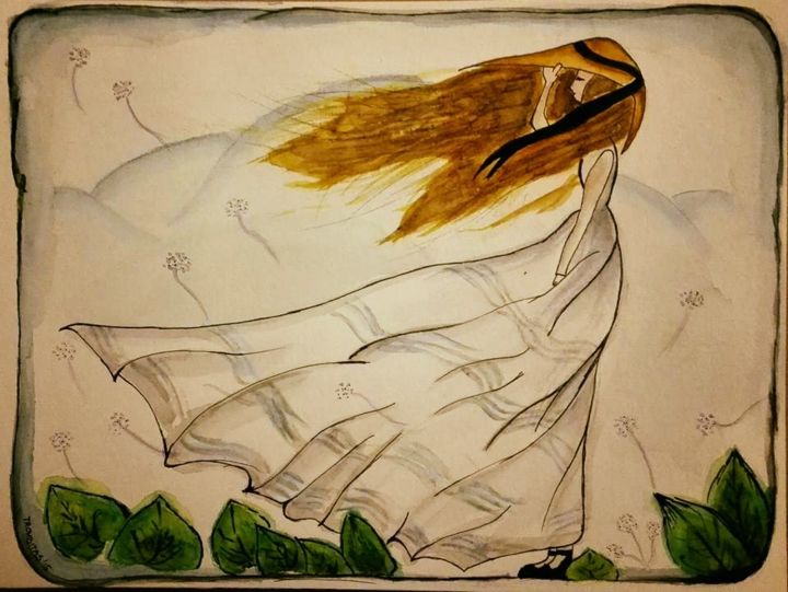 Painting titled "Wind" by Aniko Trombitasne Varju, Original Artwork, Watercolor