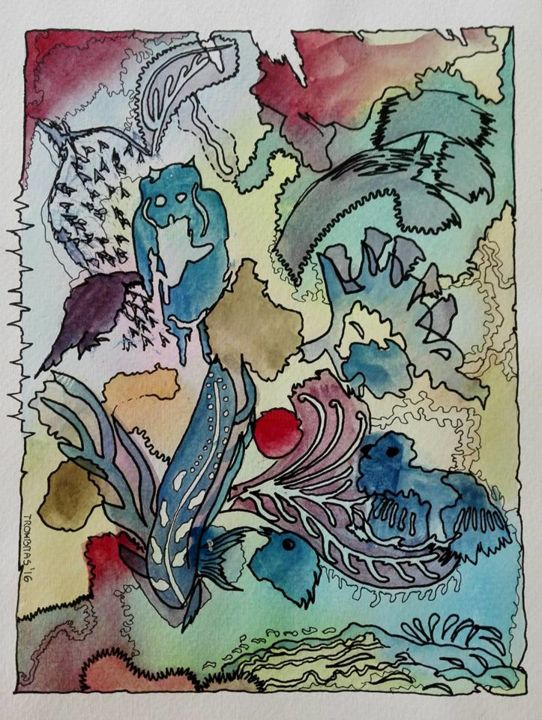 Painting titled "Dream" by Aniko Trombitasne Varju, Original Artwork, Watercolor