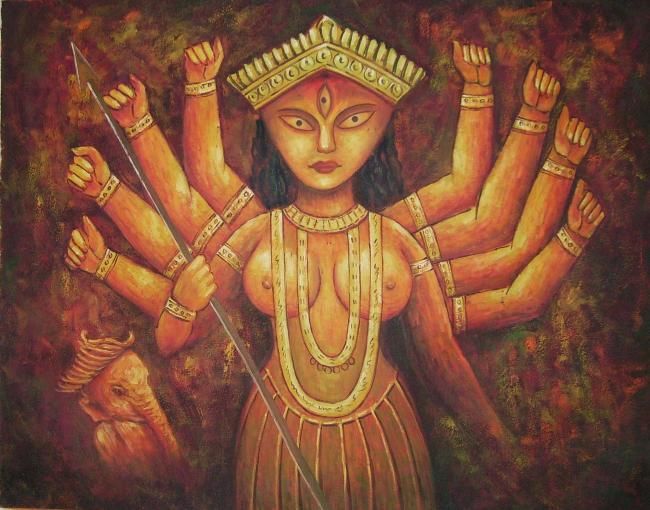 Pintura intitulada "Durga" por Anil Das, Obras de arte originais