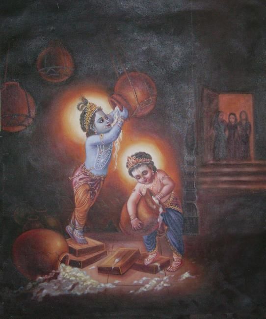 Peinture intitulée "Krishna playing wit…" par Anil Das, Œuvre d'art originale