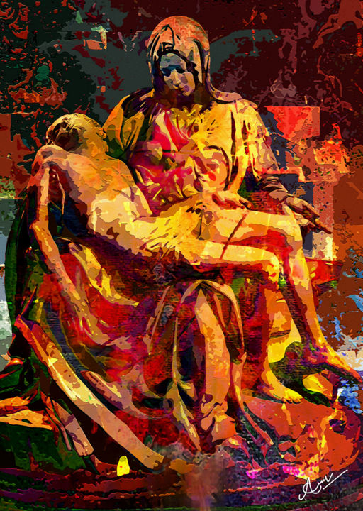 Картина под названием "Pieta" - Anil Kumar, Подлинное произведение искусства, Акрил Установлен на Деревянная рама для носилок