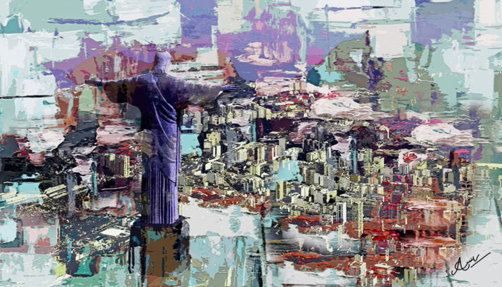 Painting titled "Christ the Redeemer" by Anil Kumar, Original Artwork, Acrylic Mounted on Wood Stretcher frame