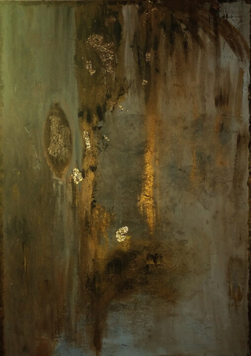 Painting titled "Dirty Gold" by Anima E Mela, Original Artwork, Acrylic Mounted on Wood Stretcher frame