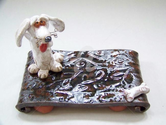 Sculpture titled "Little White Dog Wi…" by Suzanne Noll, Original Artwork, Other