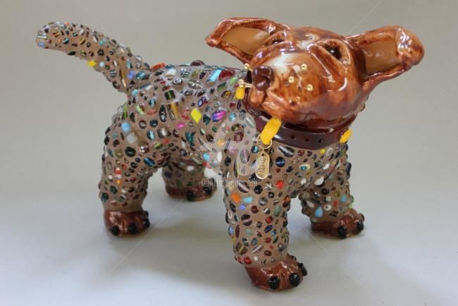 제목이 "Mosaic Pit Bull Dog…"인 조형물 Suzanne Noll로, 원작, 도예