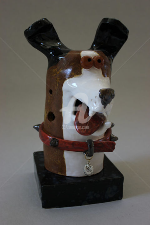 Sculpture intitulée "Dog Face Candle Hol…" par Suzanne Noll, Œuvre d'art originale, Autre