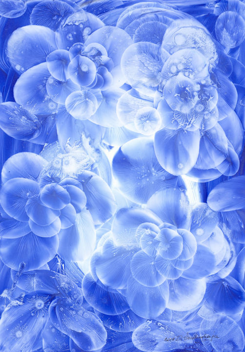 Painting titled "Blue Flowers" by Danguole Serstinskaja, Original Artwork, Gouache