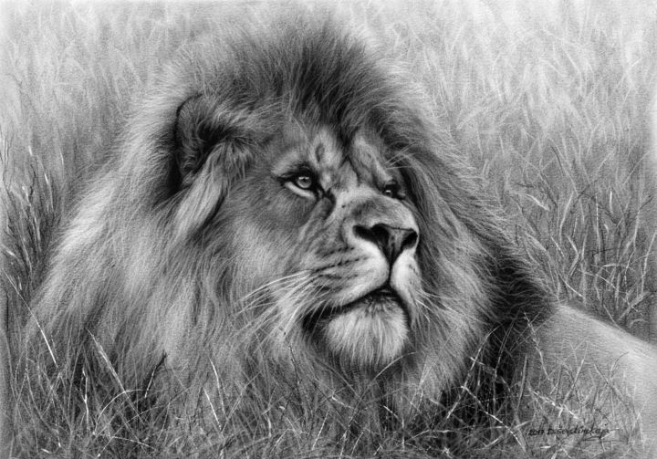 Painting titled "Lion I" by Danguole Serstinskaja, Original Artwork, Oil