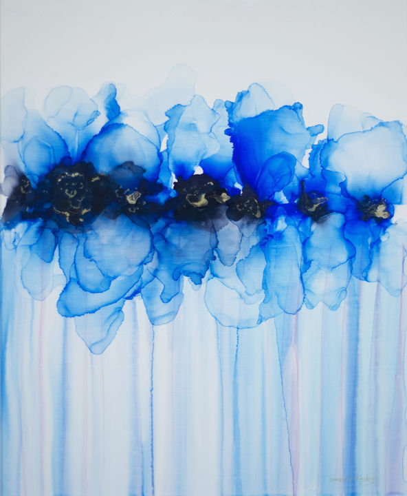 Painting titled "Blue Iris" by Danguole Serstinskaja, Original Artwork, Ink