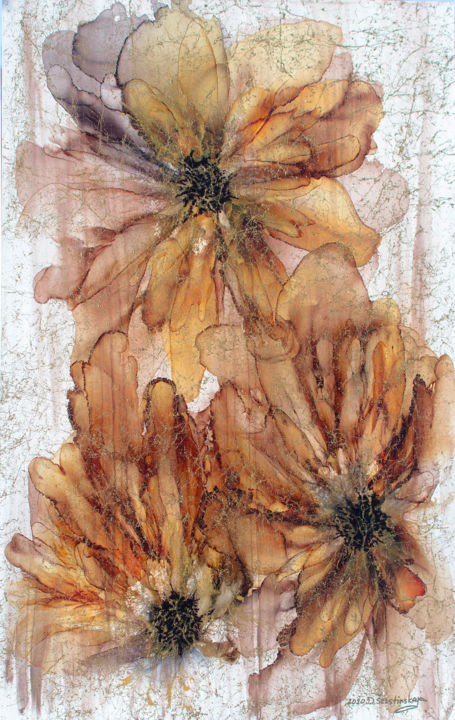 Pintura titulada "Golden Cobweb" por Danguole Serstinskaja, Obra de arte original, Tinta