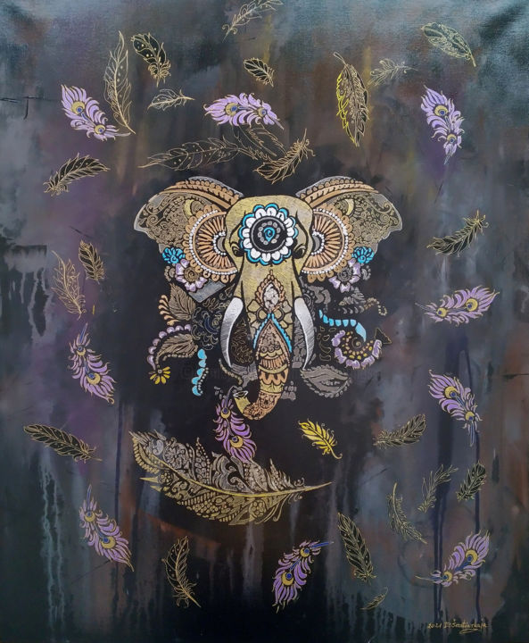 Painting titled "Falling Feathers" by Danguole Serstinskaja, Original Art, Acrylic