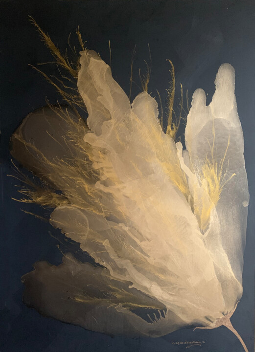 Malerei mit dem Titel "Golden Flower" von Danguole Serstinskaja, Original-Kunstwerk, Acryl