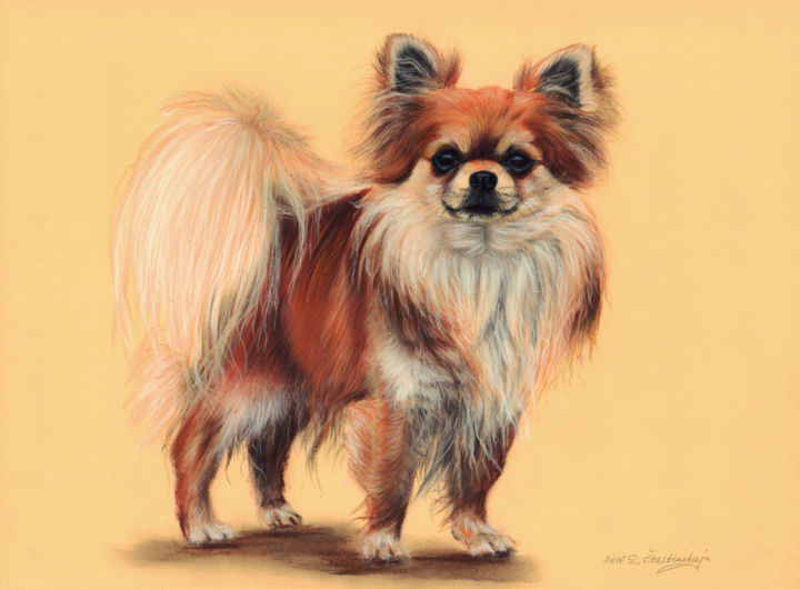 Zeichnungen mit dem Titel "Chihuahua Jinxmebea…" von Danguole Serstinskaja, Original-Kunstwerk, Pastell