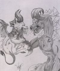 Drawing titled "Dragon Fight" by Brittani Lay, Original Artwork
