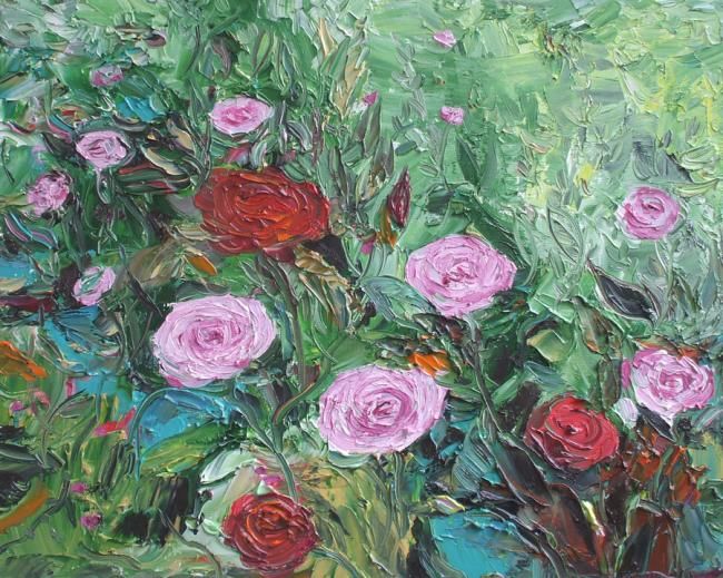 Painting titled "Pink Roses" by Animesh Roy, Original Artwork