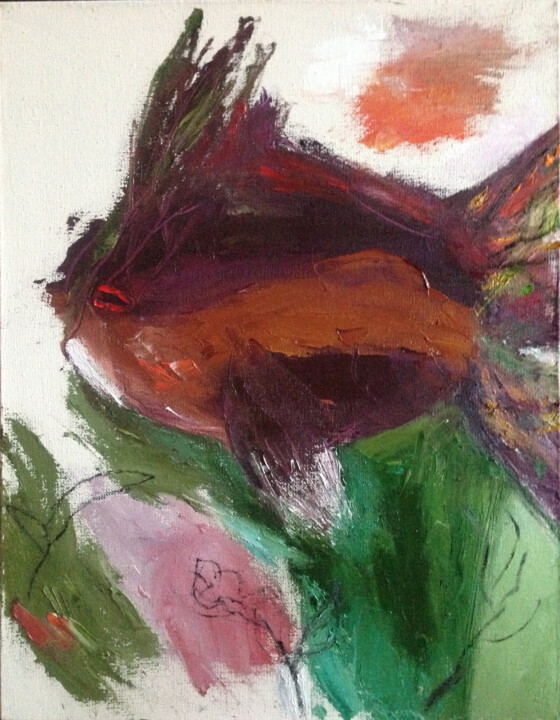 Картина под названием "Fish" - Янина Чуприна, Подлинное произведение искусства, Масло