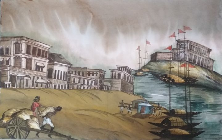 Painting titled "OLD KOLKATA BAGBAZA…" by Anirban Naskar, Original Artwork, Watercolor