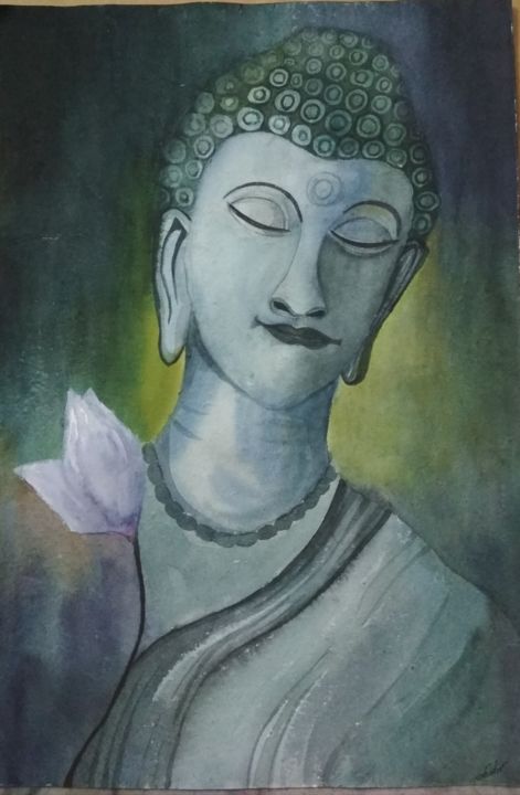 Painting titled "BUDDHA" by Anirban Naskar, Original Artwork, Watercolor