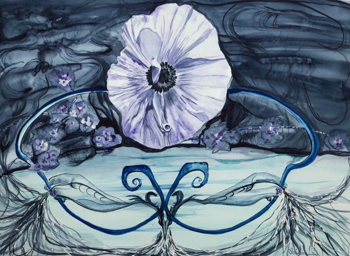 Schilderij getiteld "La fleur qui s’envo…" door Anirbas, Origineel Kunstwerk, Aquarel