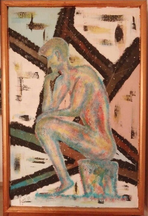 Painting titled "Le penseur" by Anis El Kamel, Original Artwork, Acrylic