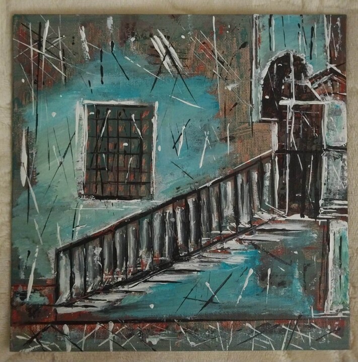 Painting titled "L'escalier" by Anis El Kamel, Original Artwork, Acrylic