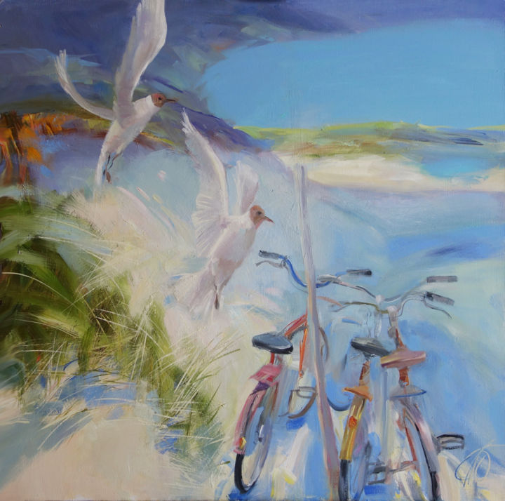 Painting titled "Wind from the sea." by Galina Anisimova, Original Artwork, Oil Mounted on Wood Stretcher frame
