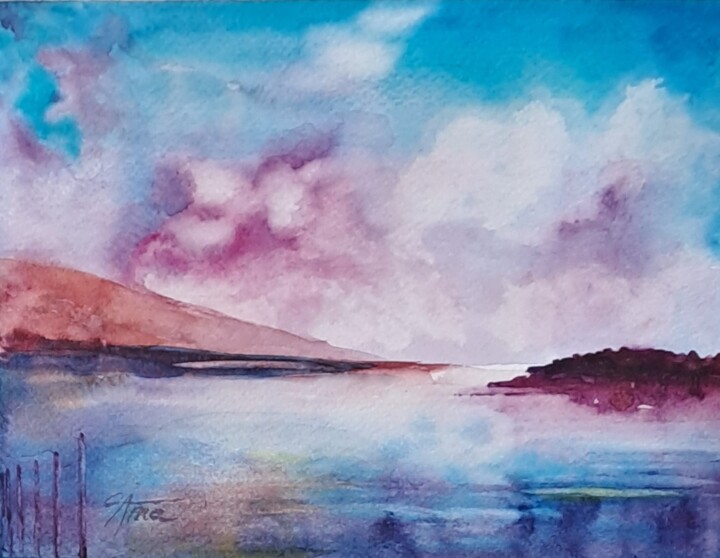 Peinture intitulée "Vue du lac1" par Anita Altomare Moronval, Œuvre d'art originale, Aquarelle
