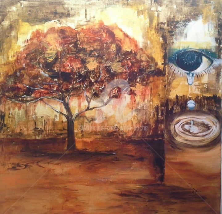 Painting titled "l arbre et la rivie…" by Anita Boche, Original Artwork, Acrylic