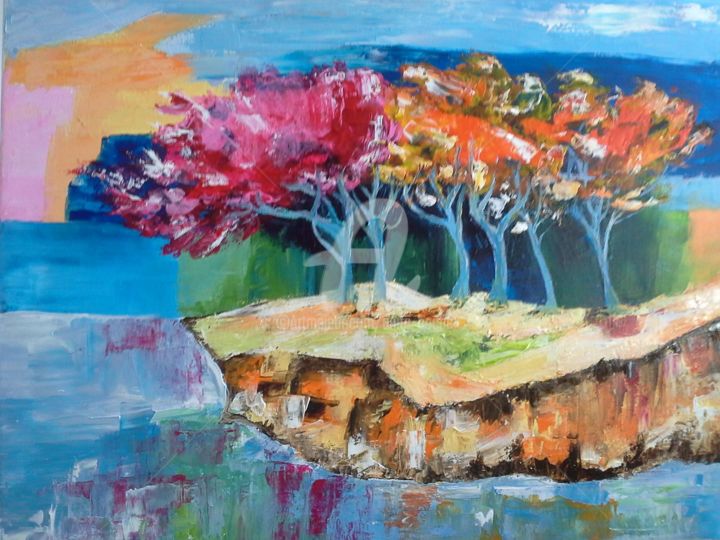 Painting titled "l ile au gré du vent" by Anita Boche, Original Artwork, Acrylic